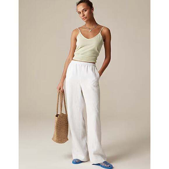 J Crew Stratus Pant S Natural Flax NWT Linen Wide Leg Trousers CL872 J.Crew - Picture 2 of 5